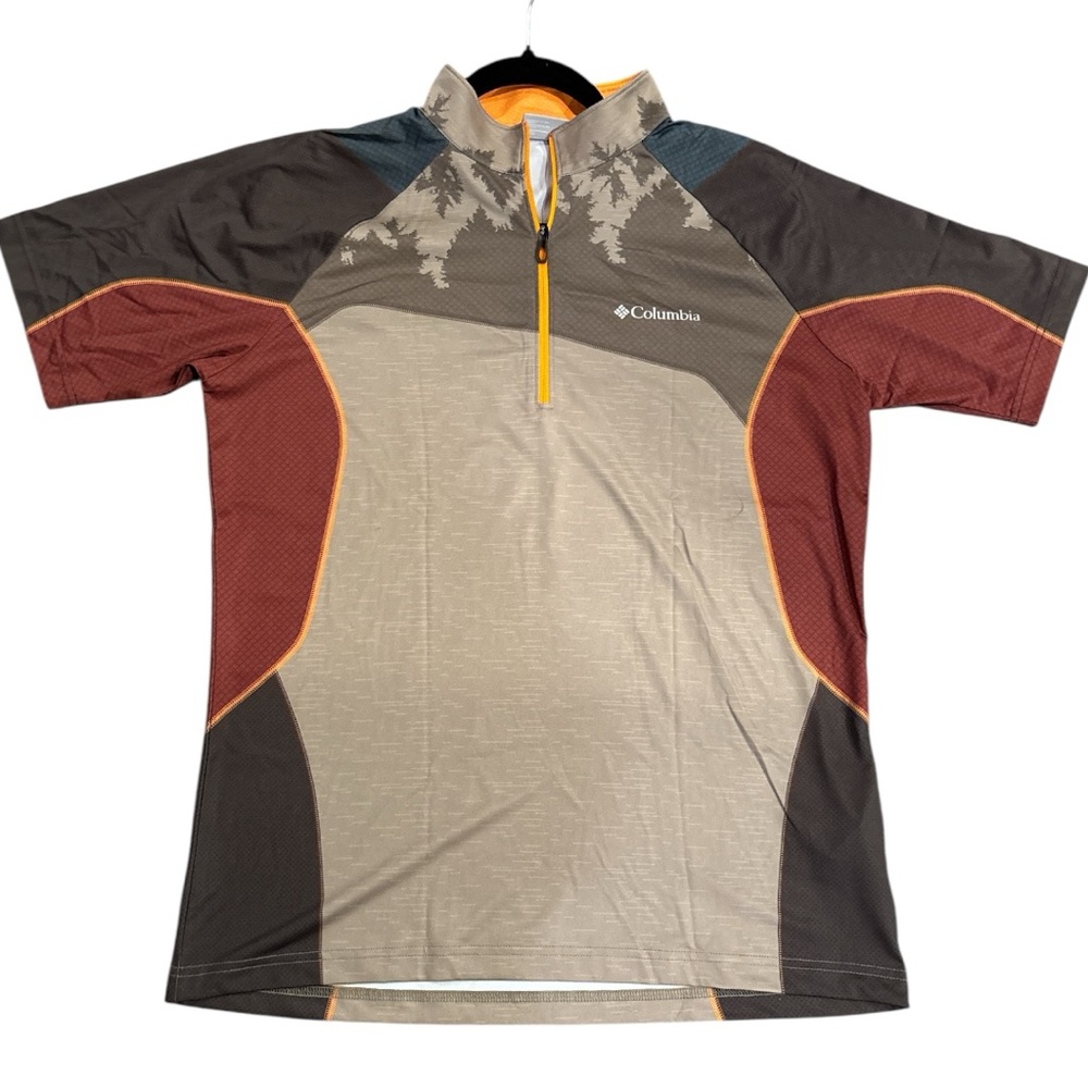 Columbia Omni freeze Tan and Orange Tree Pattern half zip outdoor shirt